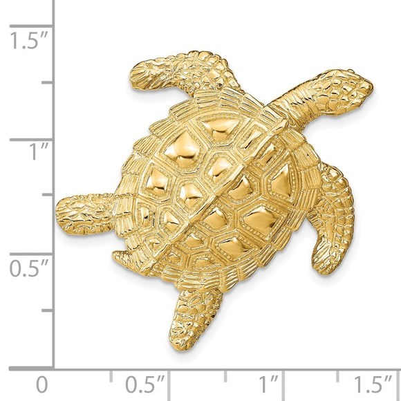 14k Yellow Gold Sea Turtle Necklace Chain Slide Charm Pendant - Picture 3 of 3